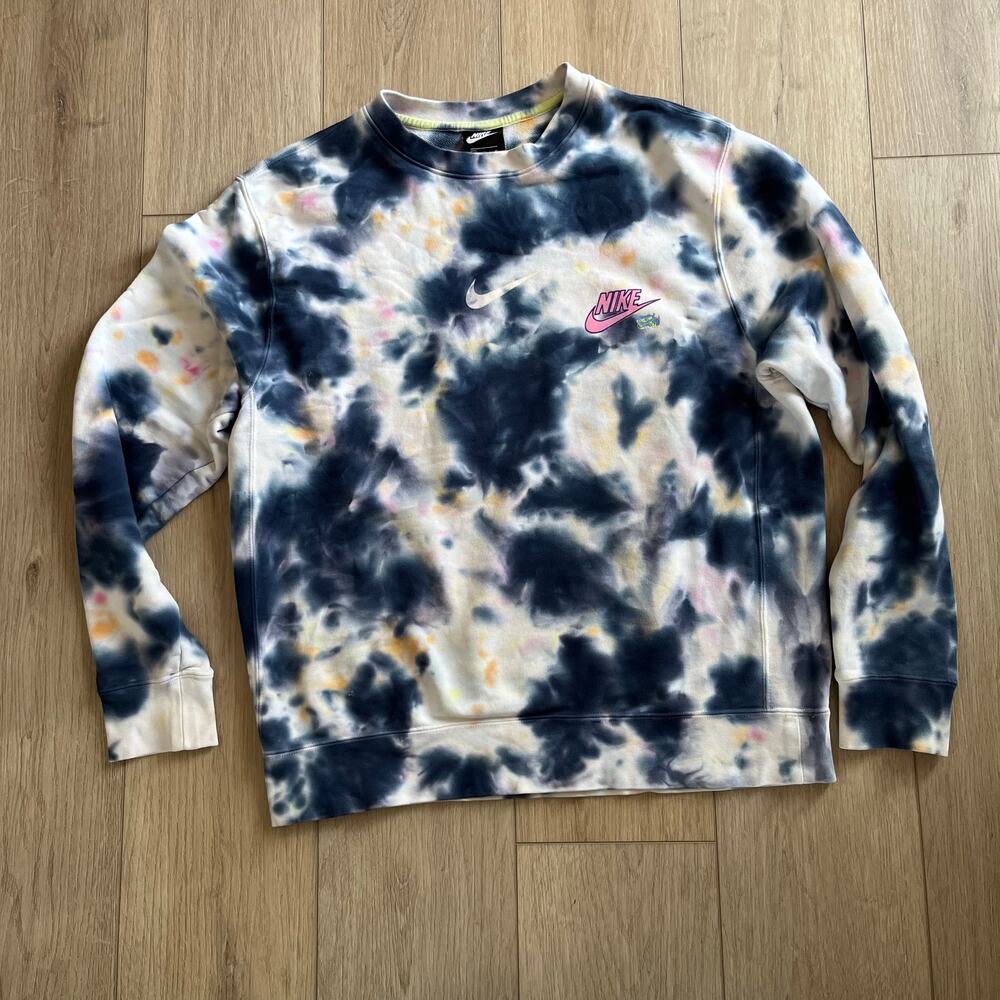 Nike Men’s Tie-Dye Crewneck Sweatshirt - Navy/White with Pink Accent